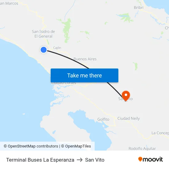 Terminal Buses La Esperanza to San Vito map