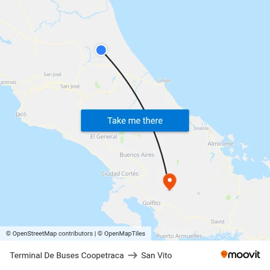 Terminal De Buses Coopetraca to San Vito map