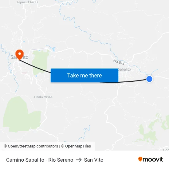 Camino Sabalito - Río Sereno to San Vito map