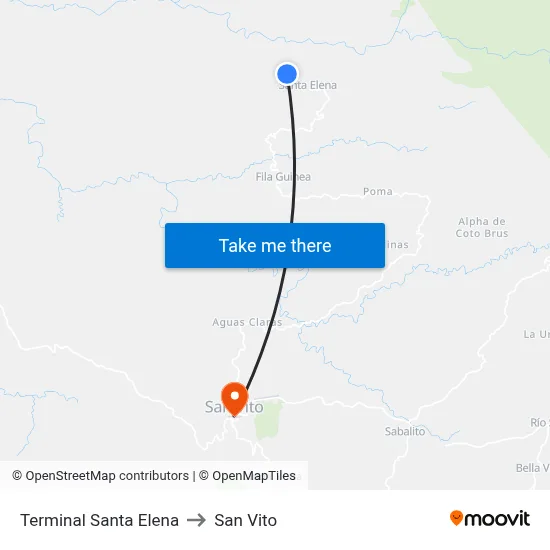 Terminal Santa Elena to San Vito map