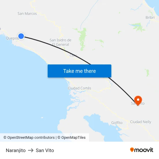 Naranjito to San Vito map