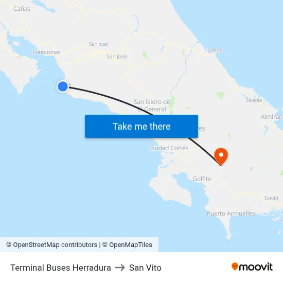 Terminal Buses Herradura to San Vito map
