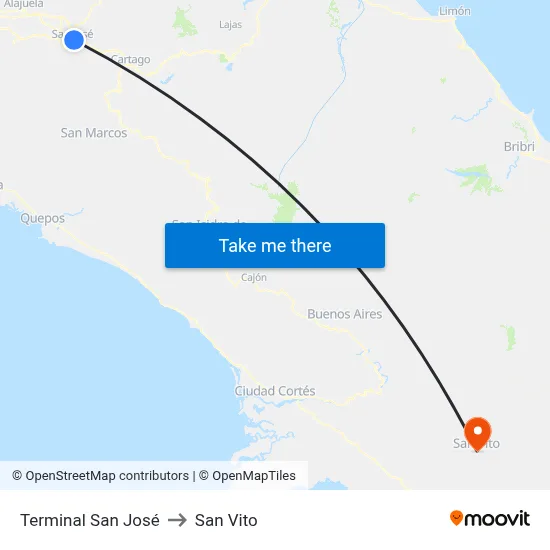 Terminal San José to San Vito map