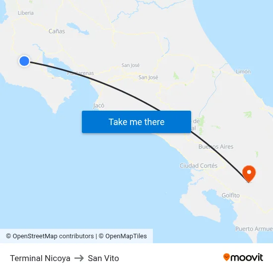 Terminal Nicoya to San Vito map