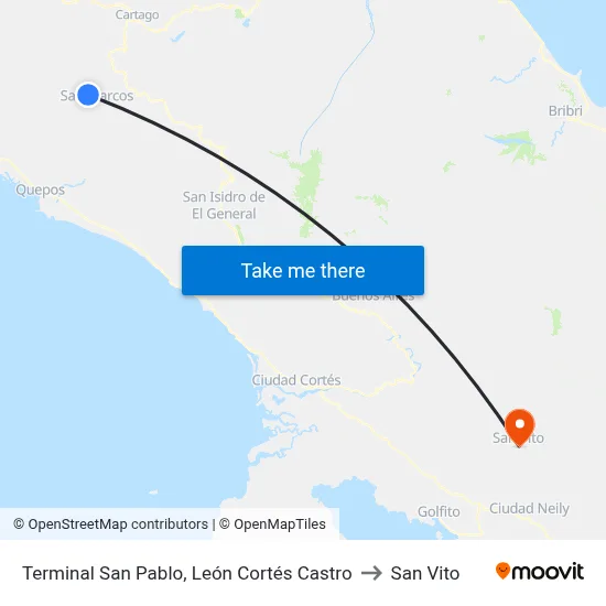 Terminal San Pablo, León Cortés Castro to San Vito map