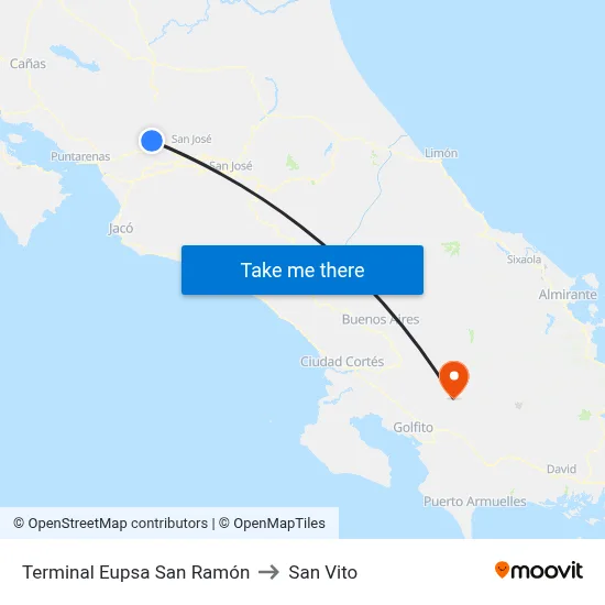 Terminal Eupsa San Ramón to San Vito map