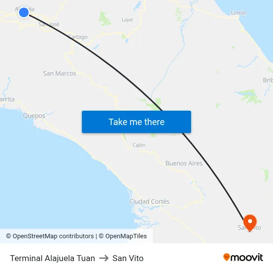 Terminal Alajuela Tuan to San Vito map