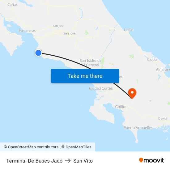 Terminal De Buses Jacó to San Vito map