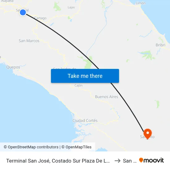 Terminal San José, Costado Sur Plaza De Las Garantías Sociales to San Vito map