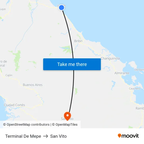 Terminal De Mepe to San Vito map