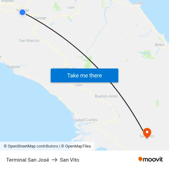 Terminal San José to San Vito map