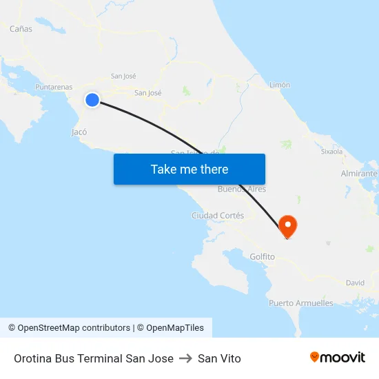 Orotina Bus Terminal San Jose to San Vito map