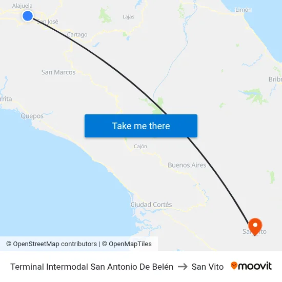 Terminal Intermodal San Antonio De Belén to San Vito map