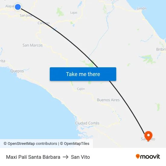 Maxi Palí Santa Bárbara to San Vito map