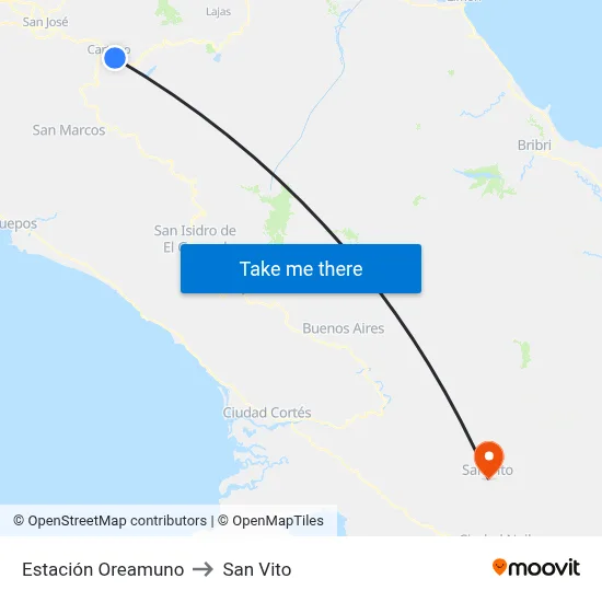 Estación Oreamuno to San Vito map