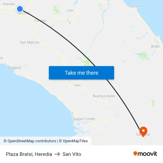 Plaza Bratsi, Heredia to San Vito map