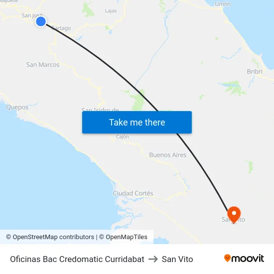 Oficinas Bac Credomatic Curridabat to San Vito map