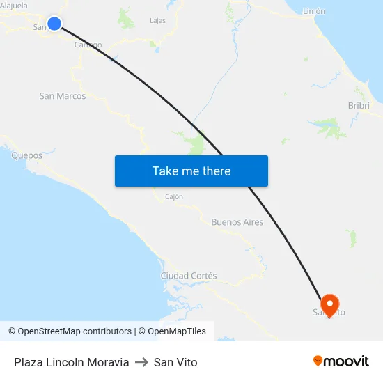 Plaza Lincoln Moravia to San Vito map