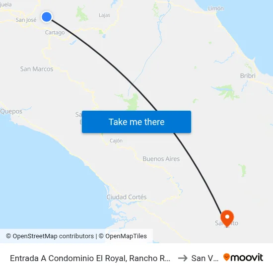 Entrada A Condominio El Royal, Rancho Redondo to San Vito map