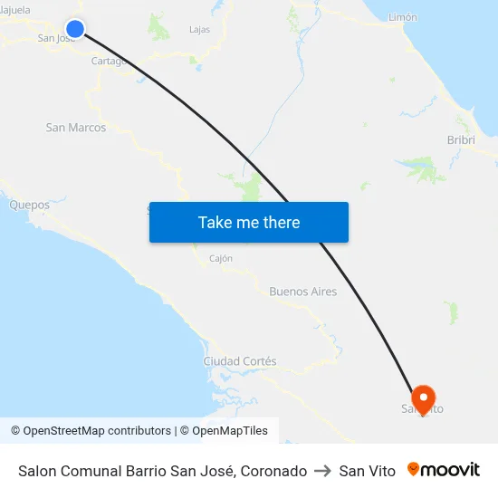Salon Comunal Barrio San José, Coronado to San Vito map