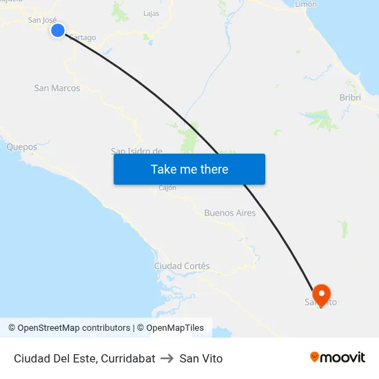 Ciudad Del Este, Curridabat to San Vito map