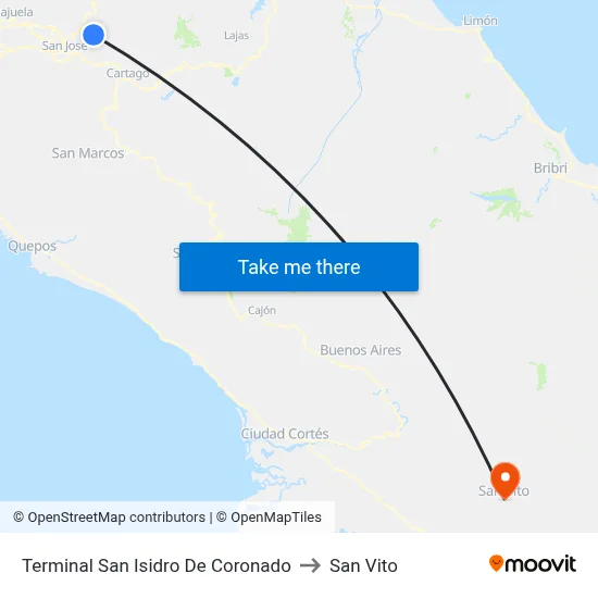 Terminal San Isidro De Coronado to San Vito map