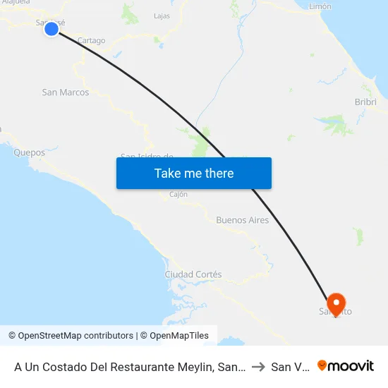 A Un Costado Del Restaurante Meylin, San José to San Vito map