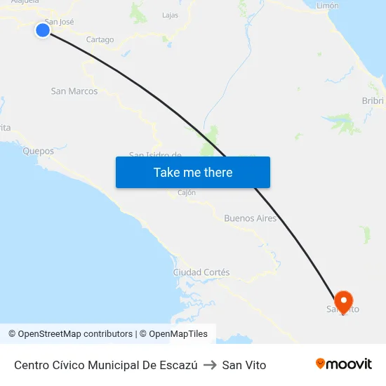 Centro Cívico Municipal De Escazú to San Vito map