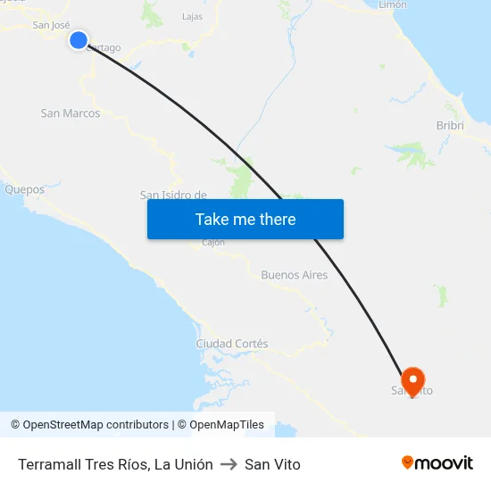 Terramall Tres Ríos, La Unión to San Vito map