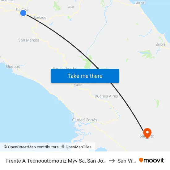 Frente A Tecnoautomotriz Myv Sa, San José to San Vito map