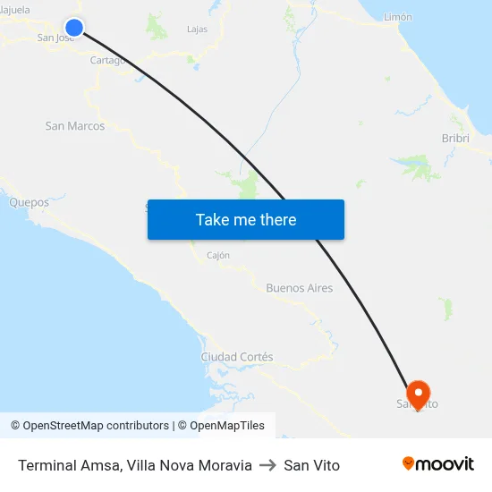 Terminal Amsa, Villa Nova Moravia to San Vito map