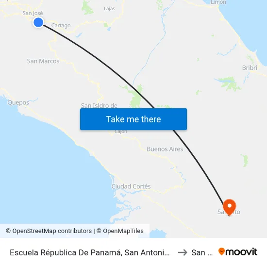 Escuela Républica De Panamá, San Antonio Desamparados to San Vito map