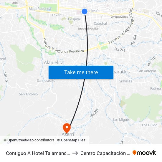 Contiguo A Hotel Talamanca, La Merced San José to Centro Capacitación Integral Dinadeco map