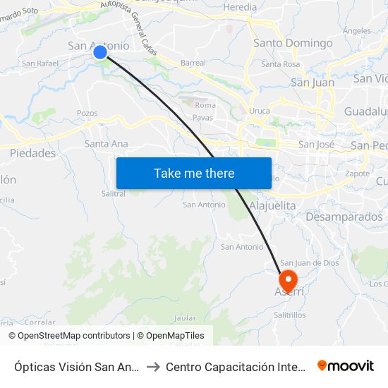 Ópticas Visión San Antonio, Belén to Centro Capacitación Integral Dinadeco map