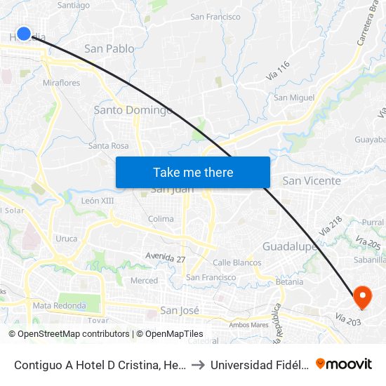 Contiguo A Hotel D Cristina, Heredia to Universidad Fidélitas map