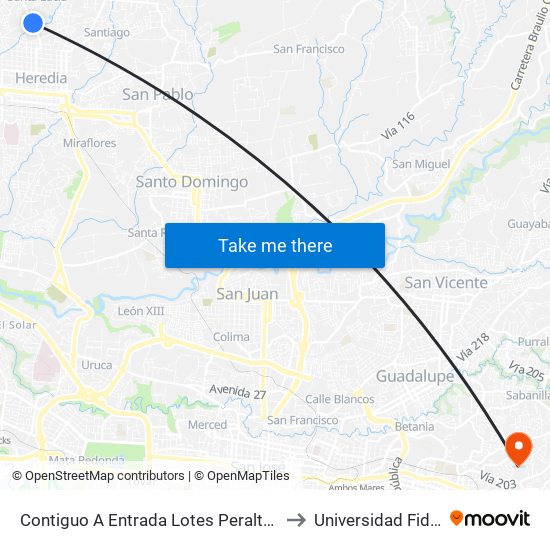Contiguo A Entrada Lotes Peralta, Heredia to Universidad Fidélitas map