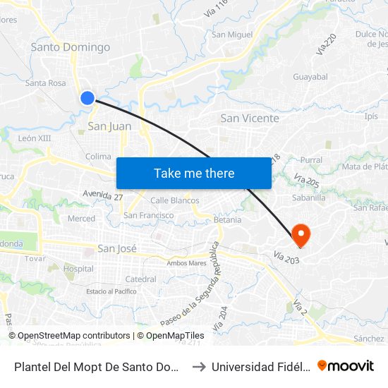 Plantel Del Mopt De Santo Domingo to Universidad Fidélitas map