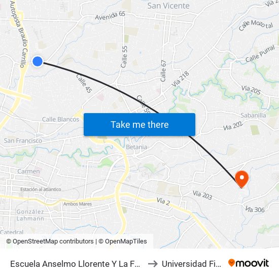 Escuela Anselmo Llorente Y La Fuente, Tibás to Universidad Fidélitas map
