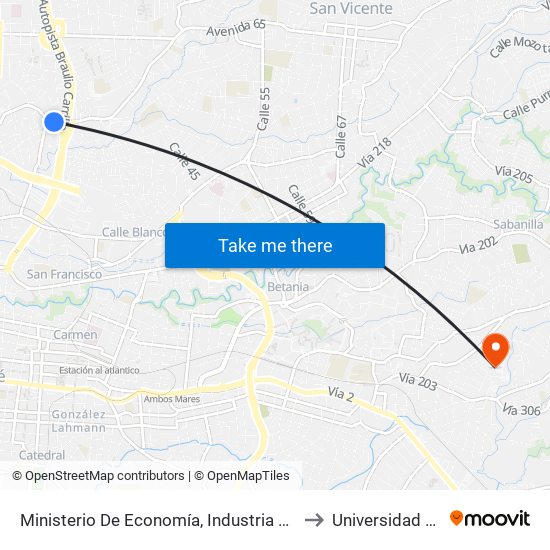 Ministerio De Economía, Industria Y Comercio, Tibás to Universidad Fidélitas map