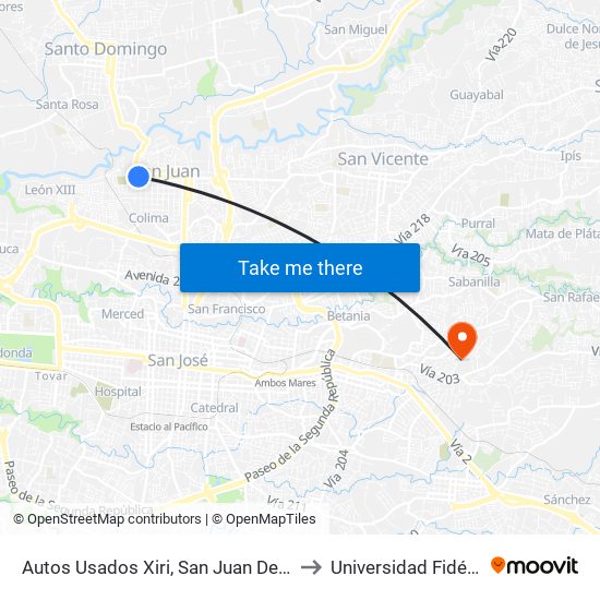 Autos Usados Xiri, San Juan De Tibás to Universidad Fidélitas map