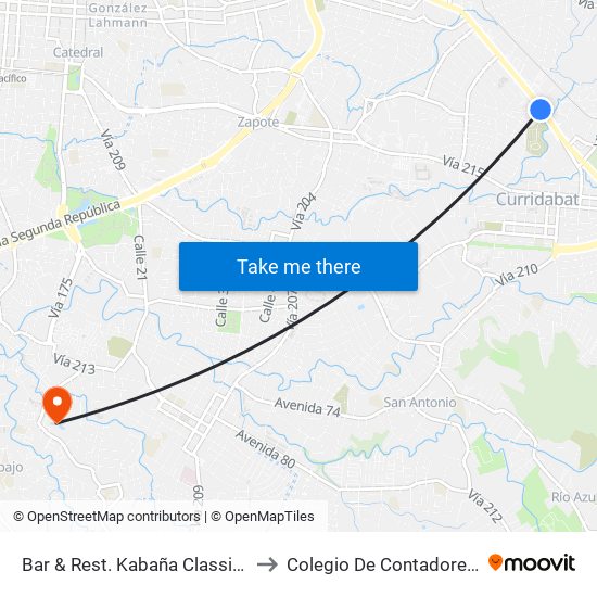 Bar & Rest. Kabaña Classic, Curridabat to Colegio De Contadores Privados map