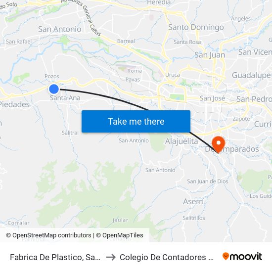 Fabrica De Plastico, Santa Ana to Colegio De Contadores Privados map