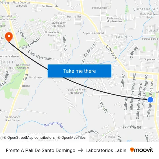 Frente A Palí De Santo Domingo to Laboratorios Labin map