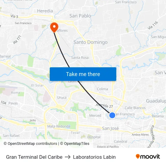 Gran Terminal Del Caribe to Laboratorios Labin map