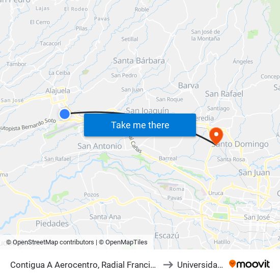 Contigua A Aerocentro, Radial Francisco J. Orlich Alajuela to Universidad Latina map