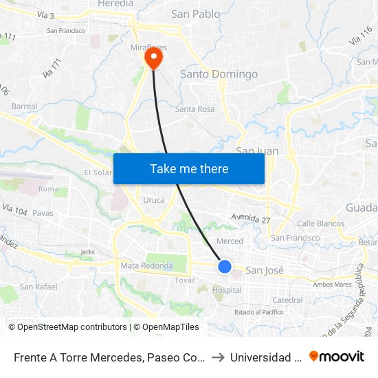 Frente A Torre Mercedes, Paseo Colón San José to Universidad Latina map