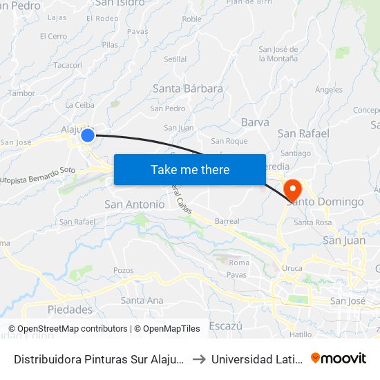 Distribuidora Pinturas Sur Alajuela to Universidad Latina map