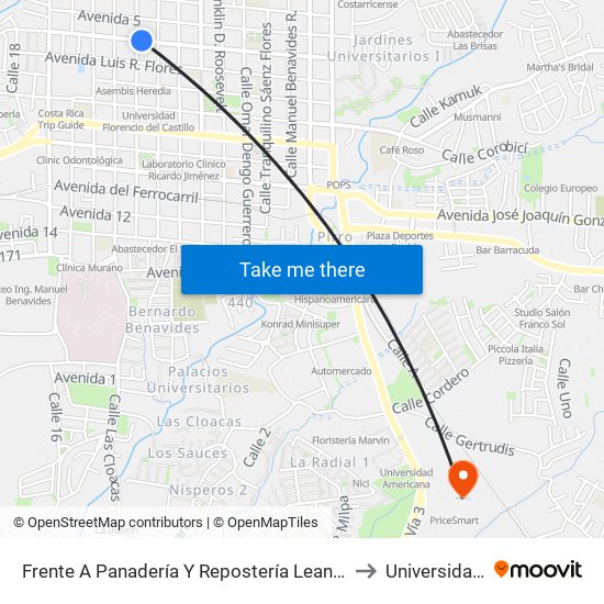 Frente A Panadería Y Repostería Leandro, Fátima De Heredia to Universidad Latina map