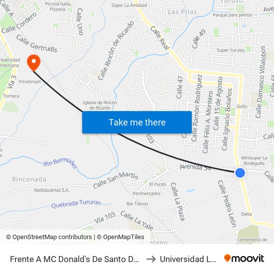 Frente A MC Donald's De Santo Domingo to Universidad Latina map