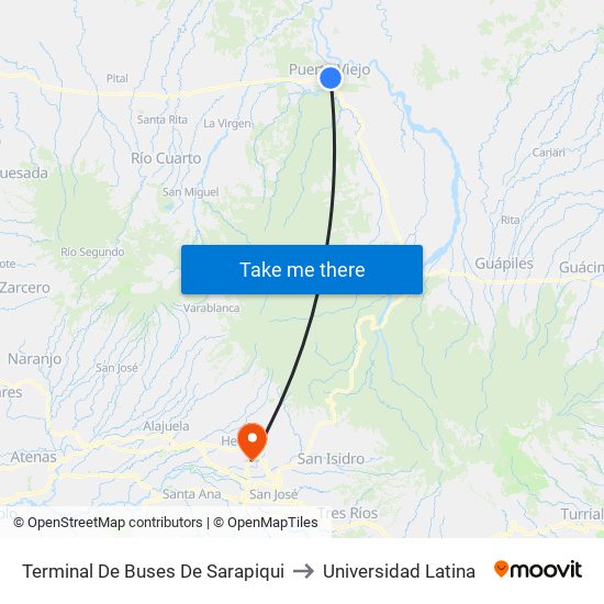 Terminal De Buses De Sarapiqui to Universidad Latina map